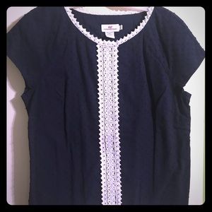 Navy blue and white top